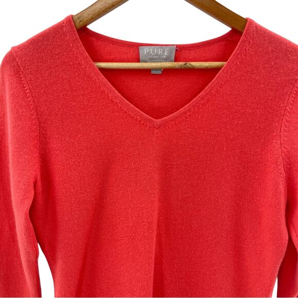 Pure Collection 100% Cashmere V-Neck Coral Pull Over Soft Comfy Sweater Size 4 - Picture 2 of 7
